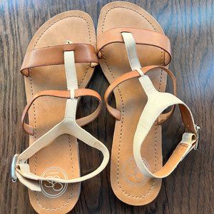 JS Jessica Simpson Women's Sandal White Tan Leather Caged Slingback | sz 10